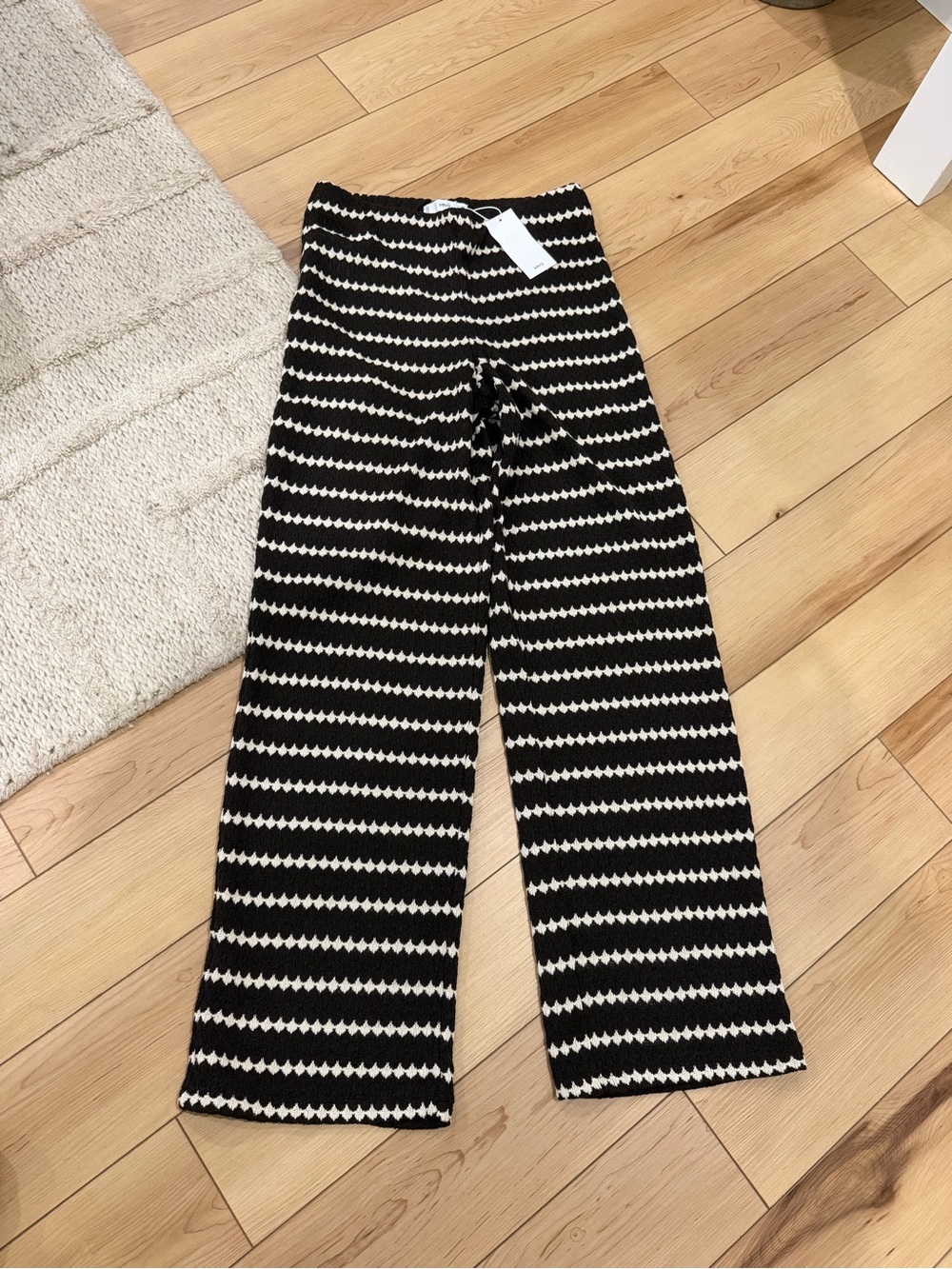 Mango Black & White Wide-Leg Stripe Knit Pants